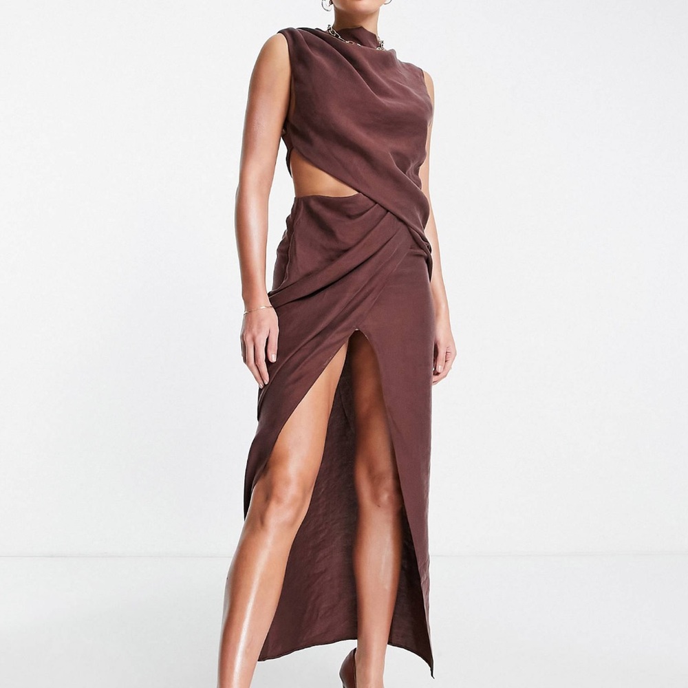 Draped midi dress with side cut brand new